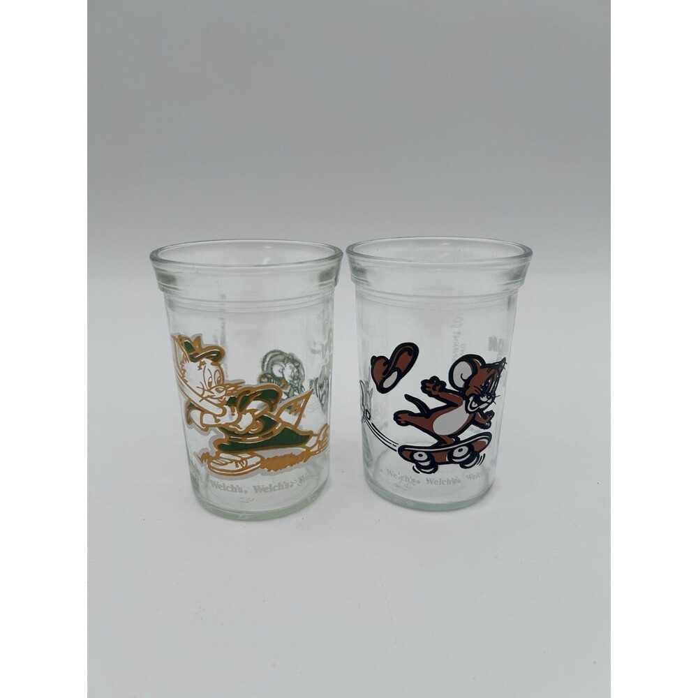 Set of 2 Vintage Tom & Jerry Welch's Collectible Jelly Jar Glasses 1990